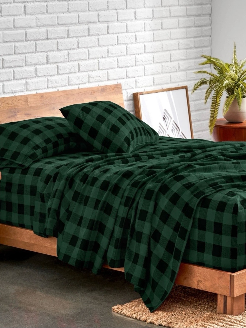 New Bare Home Queen Bedding Set Green and Black Buffalo Plaid - Picture 5 of 7